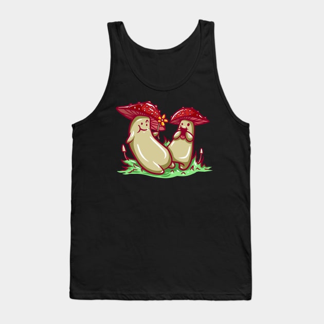 Mushroom Date Cartoon Cute Character Illustrated Cottagecore Tank Top by Manfish Inc.